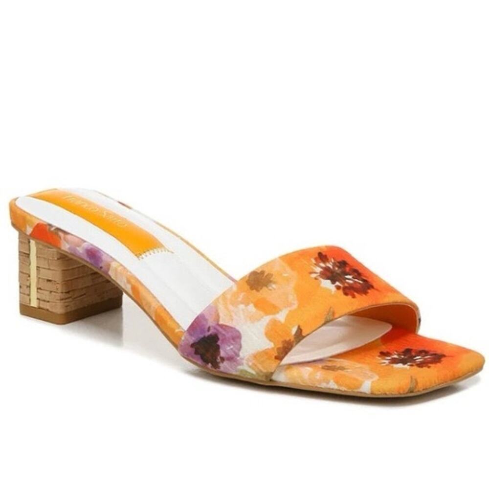 Franco Sarto Floral Block Heel Slide Sandals Orange Multicolor Size 10M